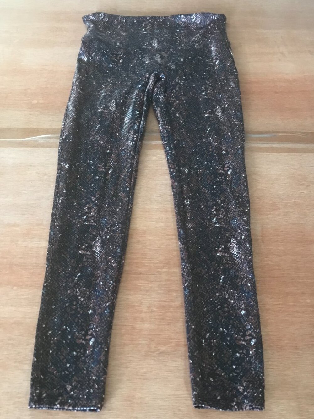 Spanx Faux Leather Leggings Women L Brown Snakeskin Athleisure Sculpting Yoga